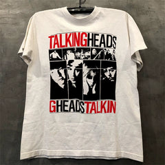 Talking Heads Rock Band Short Sleeve T-shirt Vintage American Retro Small Collar Cotton Half Sleeve Trendy