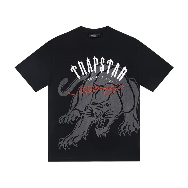 High version Trapstar collaboration Edhard Tiger limited edition American hip-hop T-shirt with letter embroidery and high street short sleeved trend