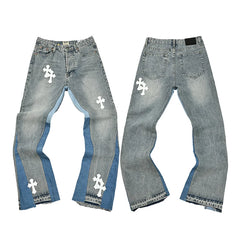 GALLERY DEPT Ink Splashing Graffiti Micro Horn Splicing Casual Loose Jeans Pants Men and Women Piercing Beggar