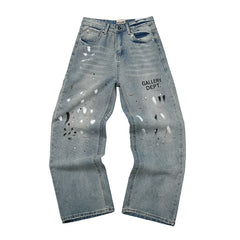 GALLERY DEPT Ink Splashing Graffiti Micro Horn Splicing Casual Loose Jeans Pants Men and Women Piercing Beggar (74)