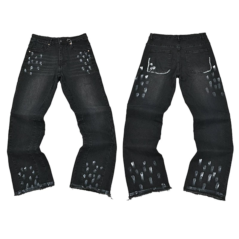 GALLERY DEPT Ink Splashing Graffiti Micro Horn Splicing Casual Loose Jeans Pants Men and Women Piercing Beggar (17)