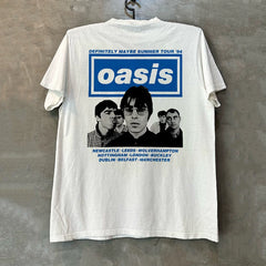 Oasis Rock Band Portrait Direct Spray Printed Short Sleeve T-shirt Vintage American Half Sleeve Trendy