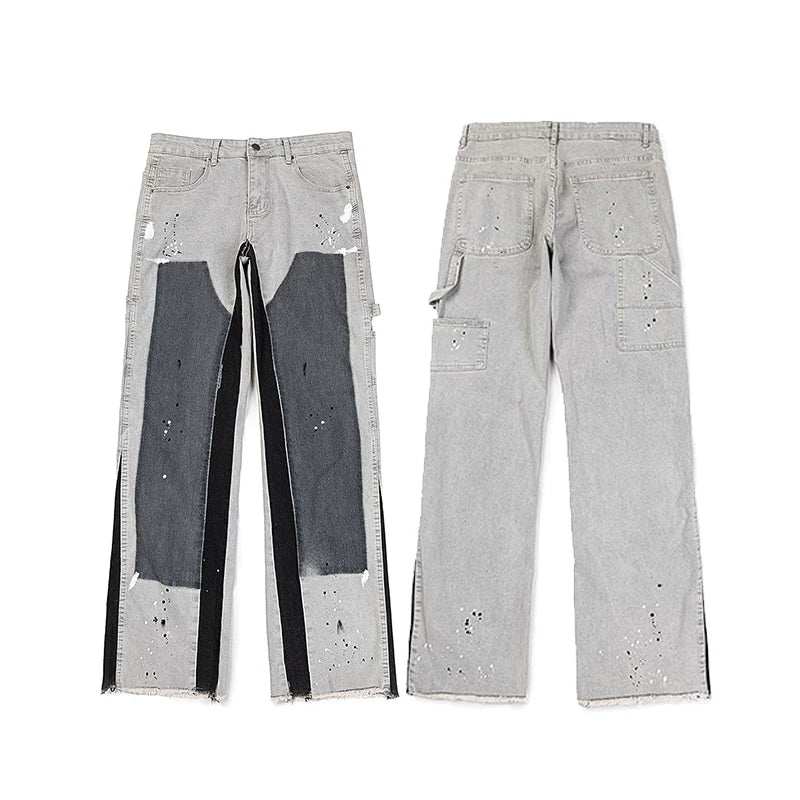 GALLERY DEPT Ink Splashing Graffiti Micro Horn Splicing Casual Loose Jeans Pants Men and Women Piercing Beggar (26)