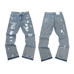 GALLERY DEPT Ink Splashing Graffiti Micro Horn Splicing Casual Loose Jeans Pants Men and Women Piercing Beggar (51)