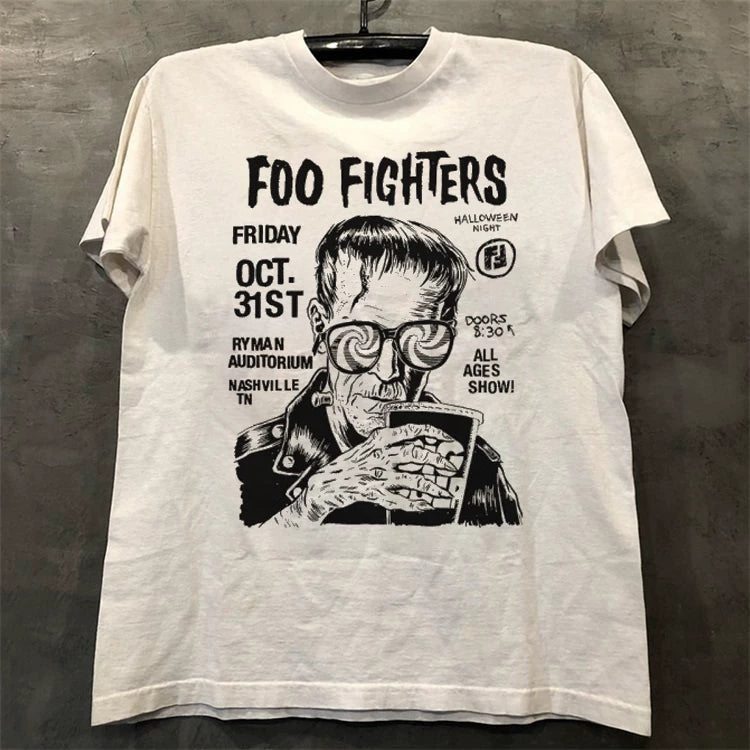 Foo Fighters retro American street hip-hop punk vtg off shoulder loose rock short sleeved T-shirt