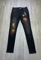 Rhinestone Embroidery Slim Fit Jeans