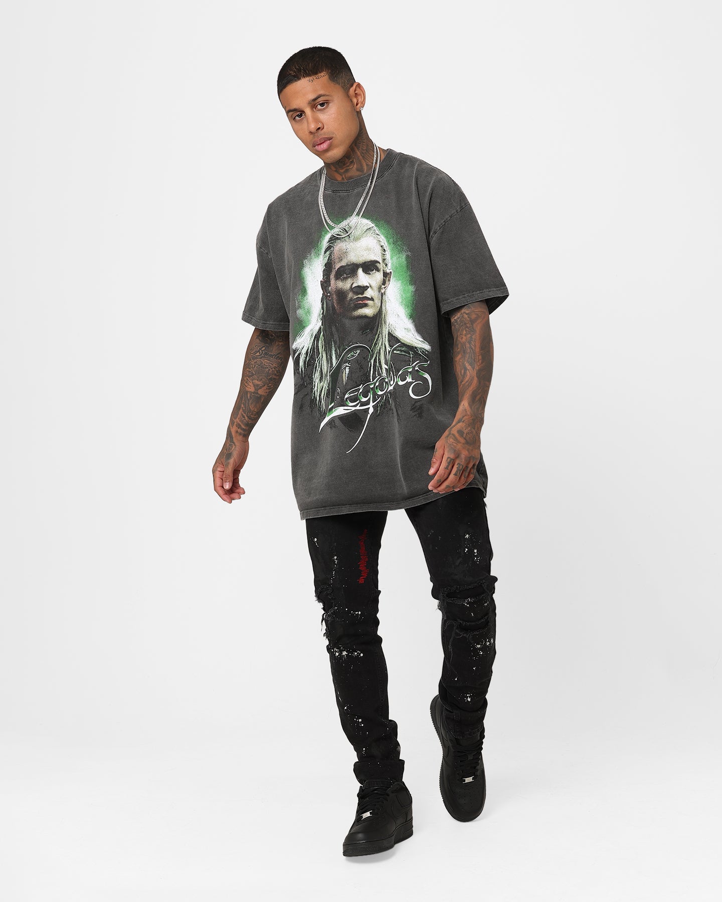73Studio X The Lord Of The Rings Legolas Heavyweight Vintage T-Shirt Black Wash
