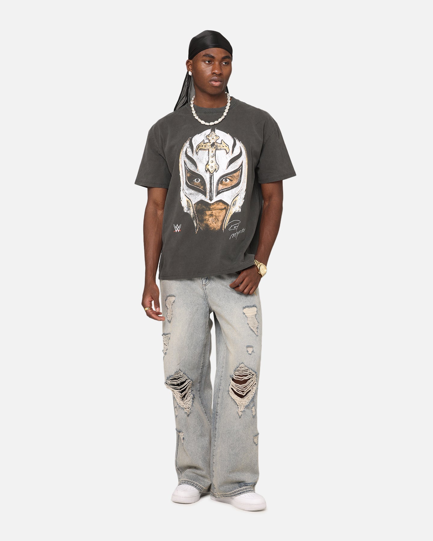 Culture Kings X WWE Rey Mysterio Big Head Heavyweight T-Shirt Black Wash