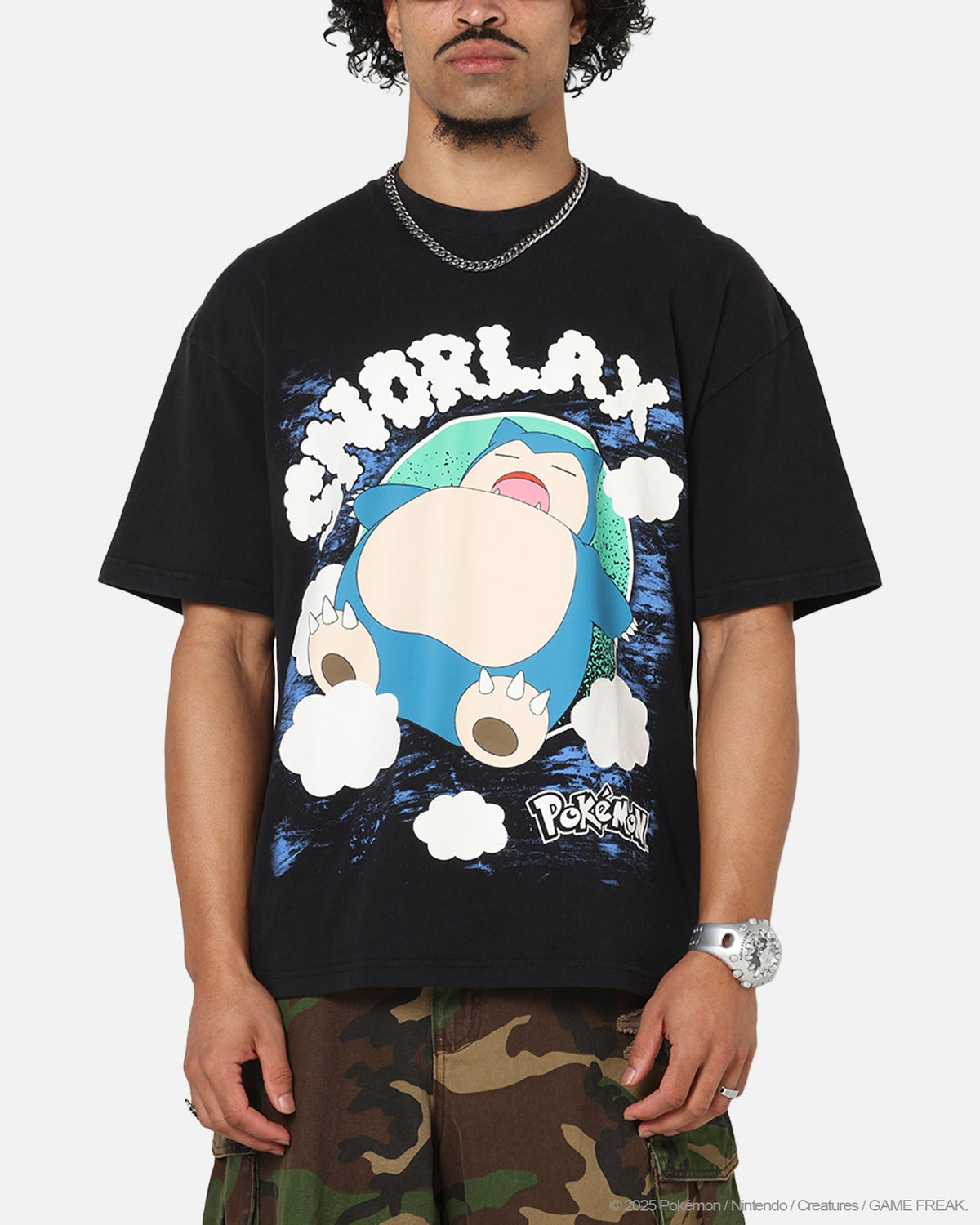 The Pokémon Collection By 73Studio Snorlax Vintage T-Shirt Off Black