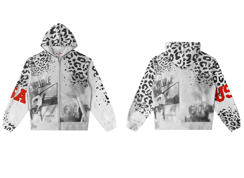 Vale Forever Leopard & Vintage Wash Full-Zip Hoodie white