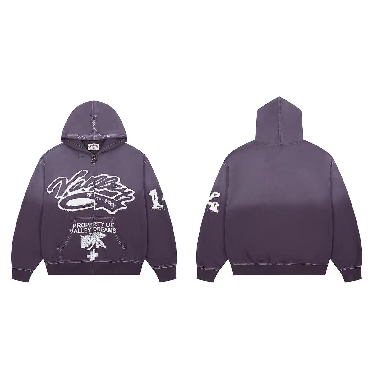 Vale Forever Valley Property Crest Purple Zip-Up Hoodie