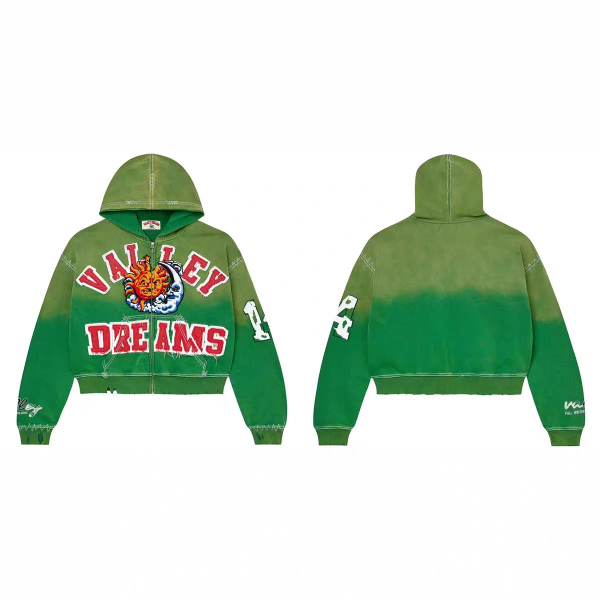 Vale Forever Valley Dreams Sun Wave Green Zip-Up Hoodie