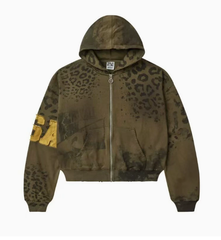 Vale Forever Leopard & Vintage Wash Full-Zip Hoodie khaki