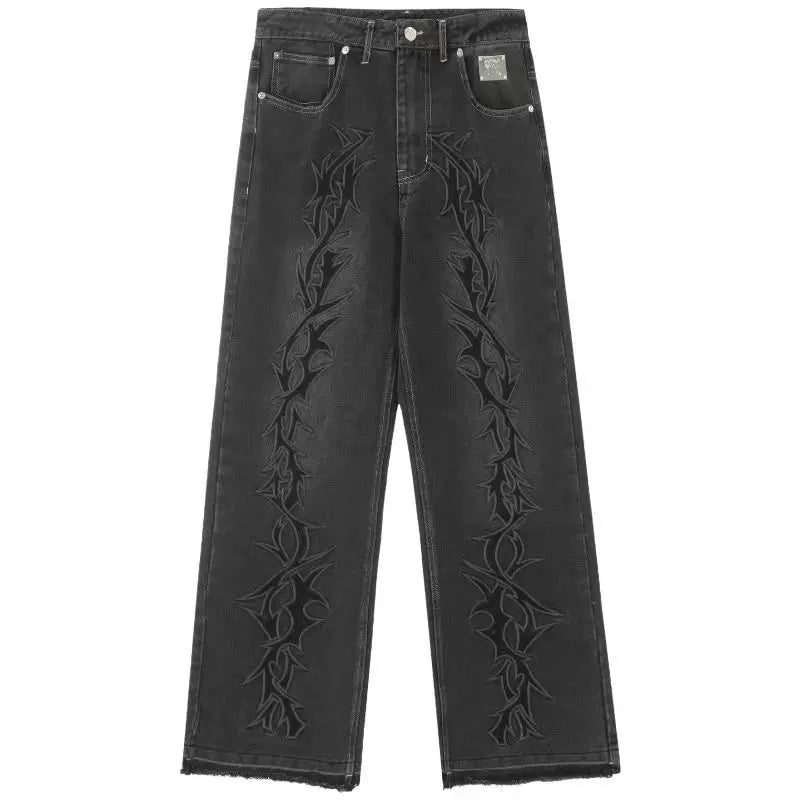 REVENGE American Hip Hop Jeans Correct Edition Thorn Embroidered Washed Street Trendy Straight Casual Pants