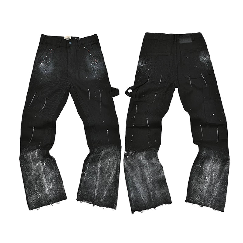 GALLERY DEPT Ink Splashing Graffiti Micro Horn Splicing Casual Loose Jeans Pants Men and Women Piercing Beggar (9)