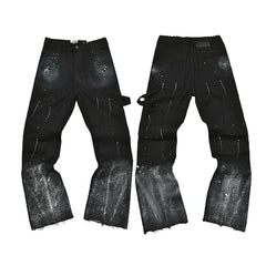 GALLERY DEPT Ink Splashing Graffiti Micro Horn Splicing Casual Loose Jeans Pants Men and Women Piercing Beggar (9)