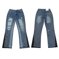 GALLERY DEPT Ink Splashing Graffiti Micro Horn Splicing Casual Loose Jeans Pants Men and Women Piercing Beggar (77)