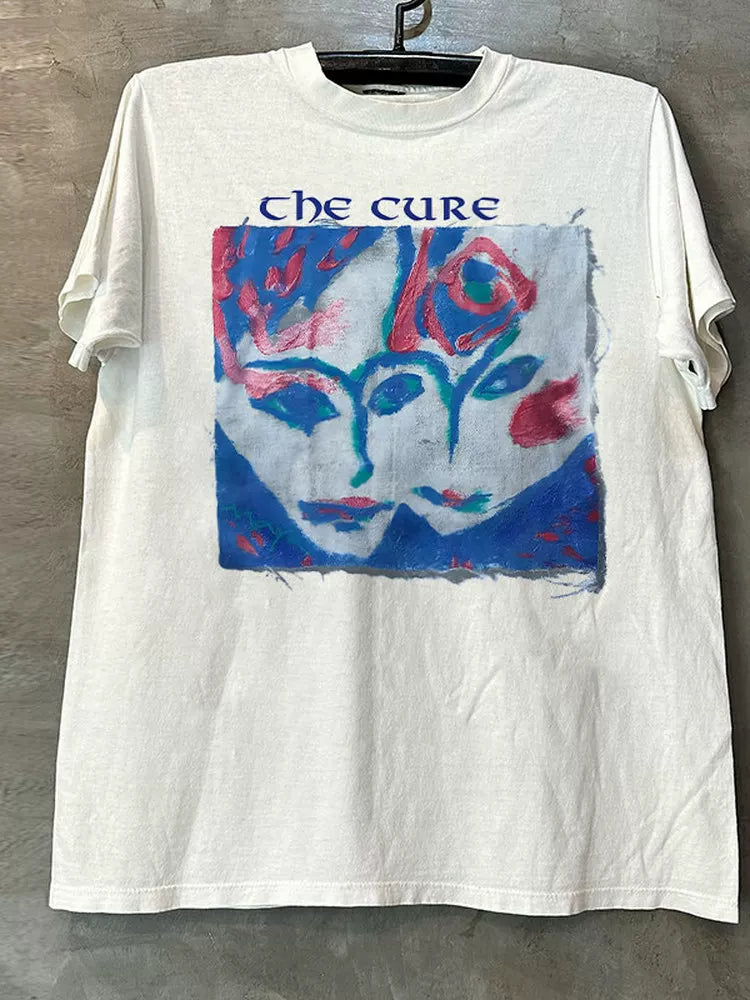 The Cure Treatment Rock Band Abstract Design Short Sleeve T-shirt Rapcore American Small Collar Half Sleeve Trendy