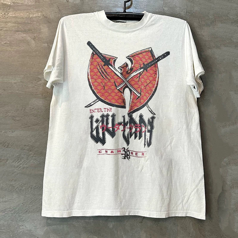 Wu Tang Clan Wudang Band High Street Rock West Coast Hiphop Short sleeved Men's and Women's Pure Cotton T-shirt