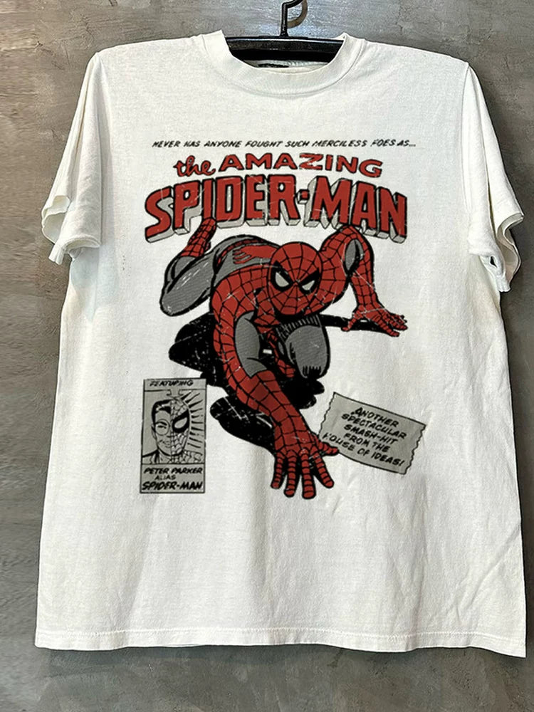 Spider Man Superhero Spider Man Oversize Academy Style Rascal Handsome Cool Men and Women Short sleeved T-shirt Cotton