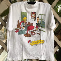 Beavis and Butshead's Flat Four and Big Head Egg Cartoon Anime Academy Style Men's and Women's Pure Cotton Short sleeved T-shirt