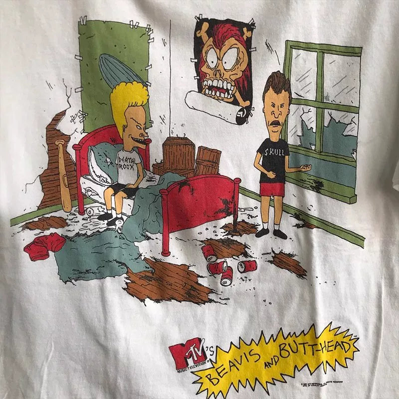 Beavis and Butshead's Flat Four and Big Head Egg Cartoon Anime Academy Style Men's and Women's Pure Cotton Short sleeved T-shirt