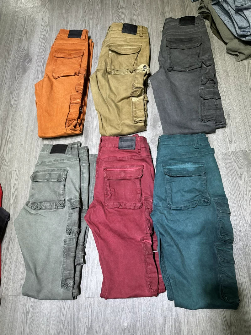 American style skinny washed denim jeans with slim fit and small feet, slightly elastic denim pants for autumn men's wear