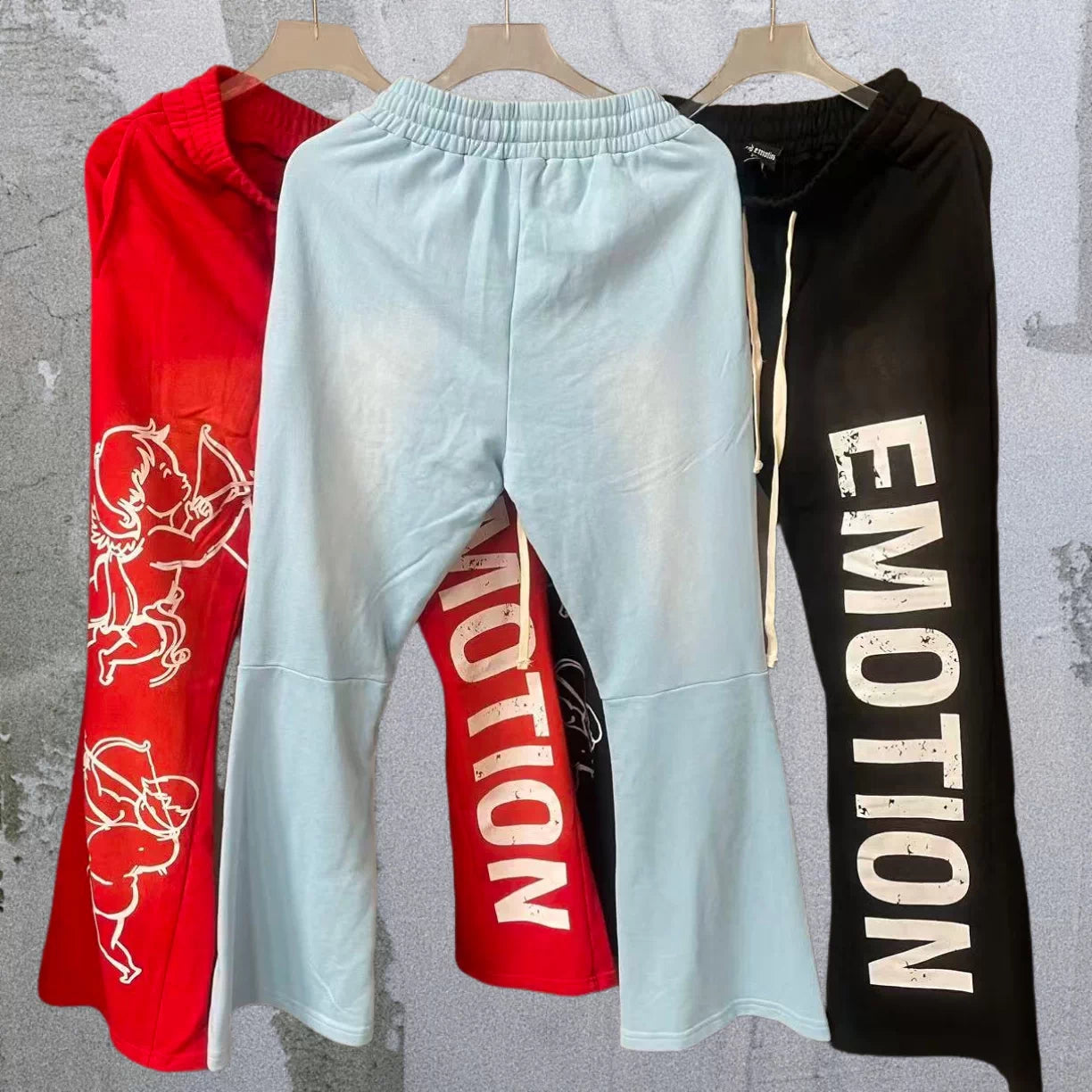 高版本Mixed Emotion小天使字母美式嘻哈微喇抽绳卫裤松紧休闲裤