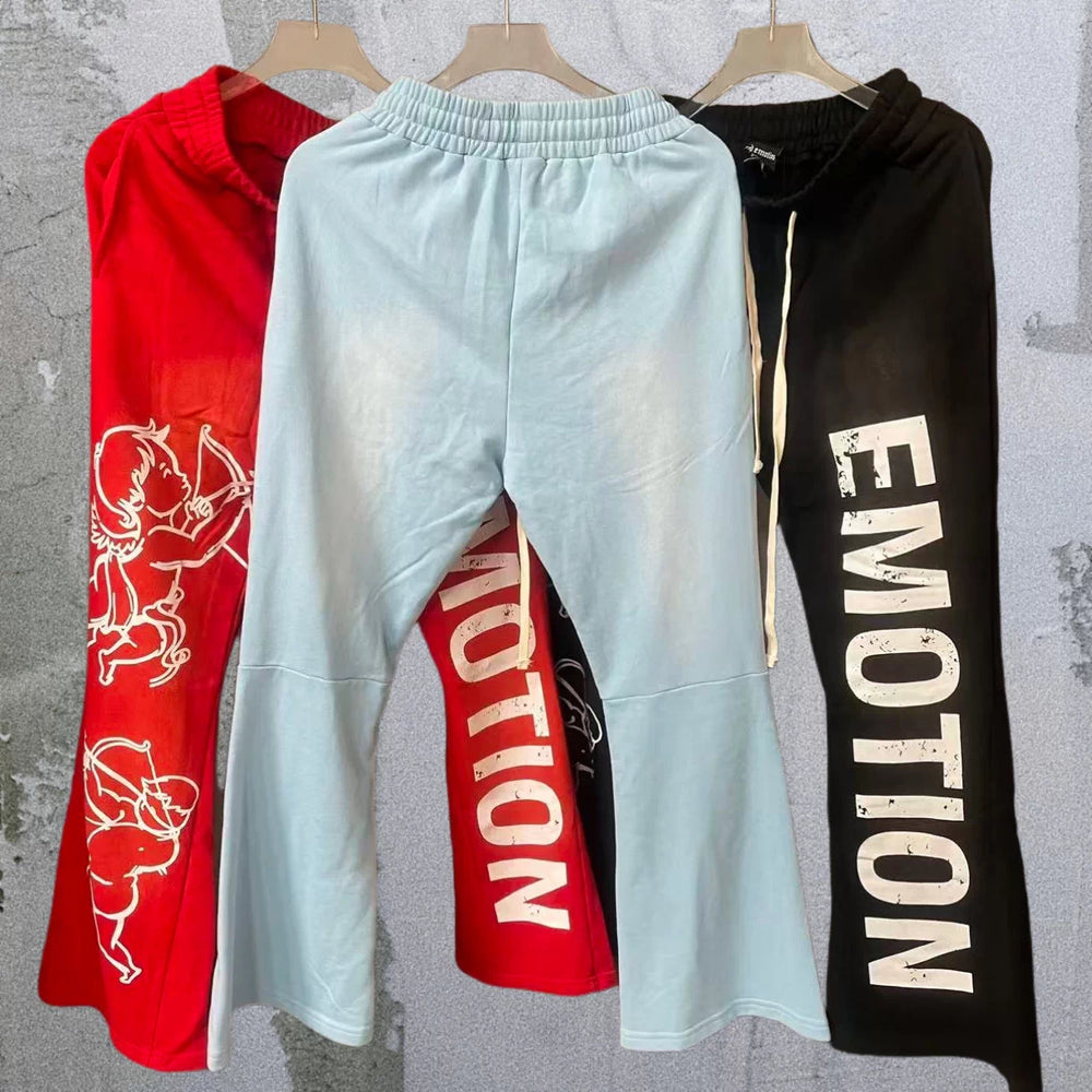 高版本Mixed Emotion小天使字母美式嘻哈微喇抽绳卫裤松紧休闲裤