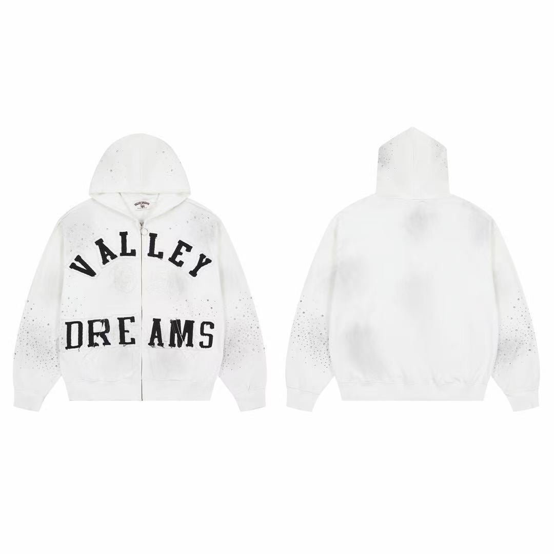 Vale Forever Valley Dreams Rhinestone White Zip-Up Hoodie