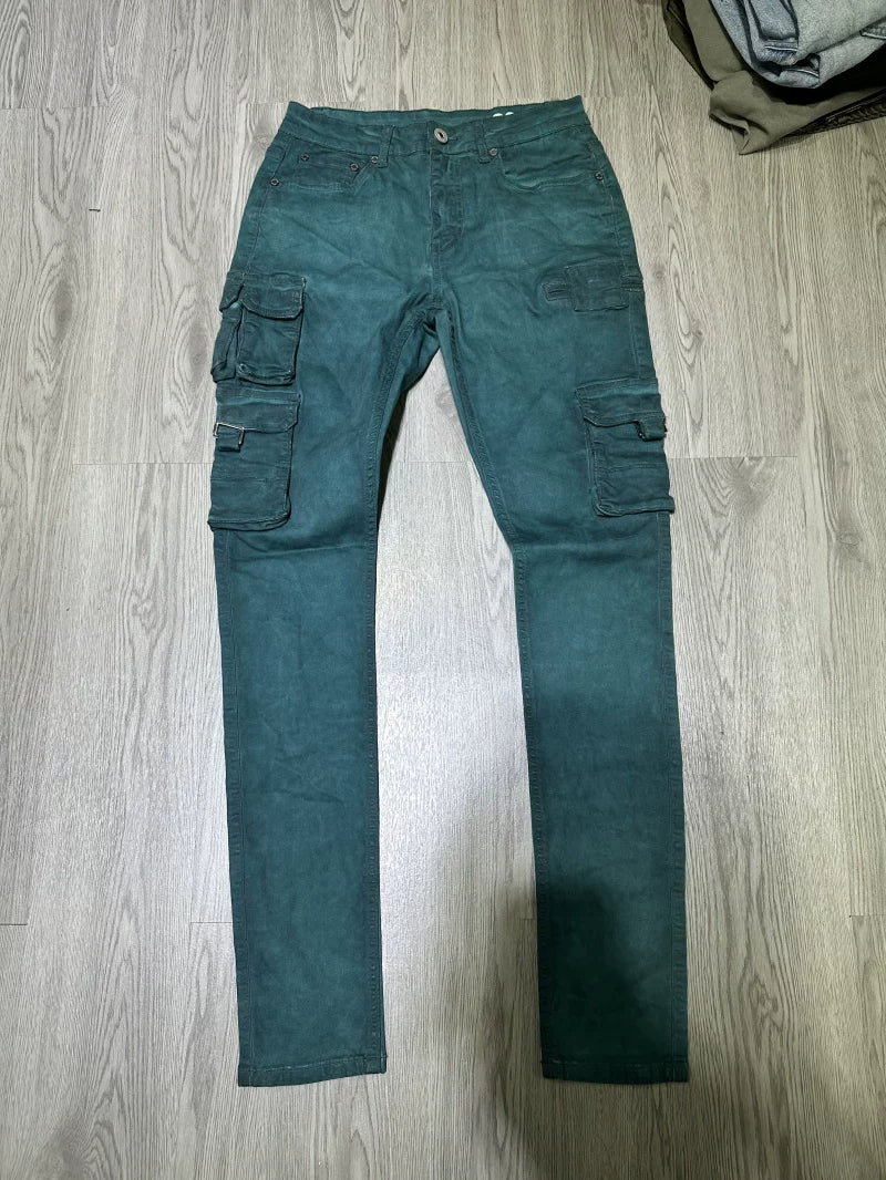 American style skinny washed denim jeans with slim fit and small feet, slightly elastic denim pants for autumn men's wear