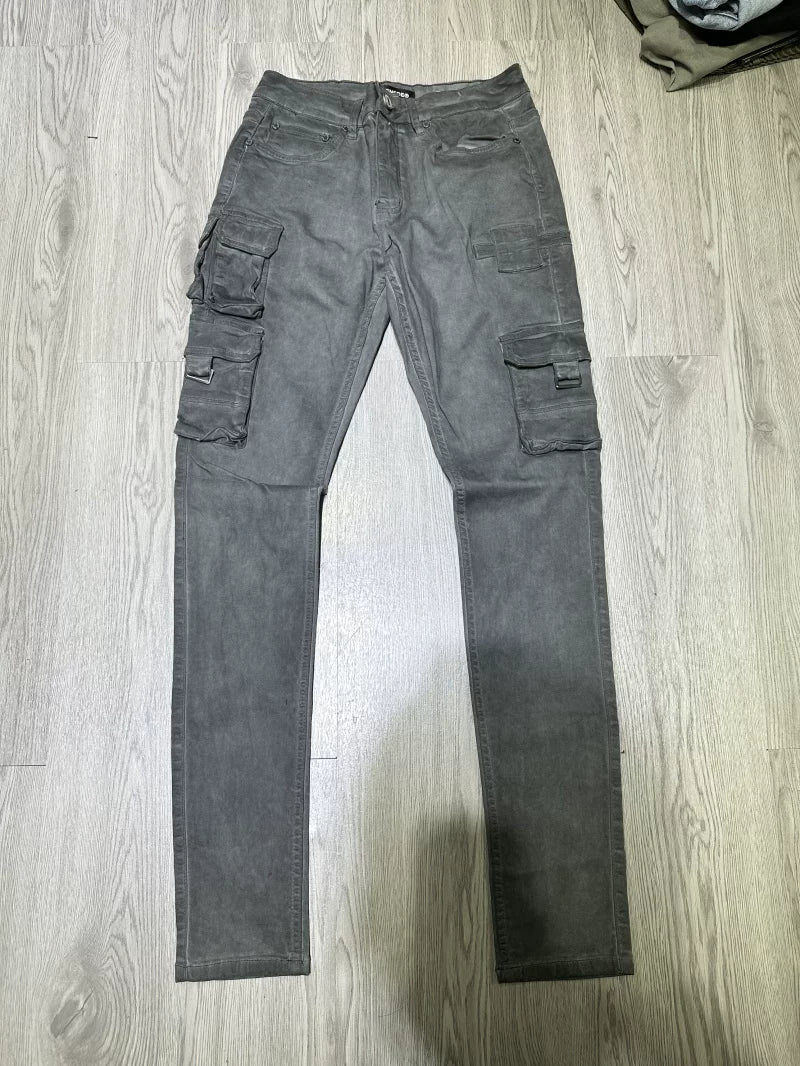 American style skinny washed denim jeans with slim fit and small feet, slightly elastic denim pants for autumn men's wear