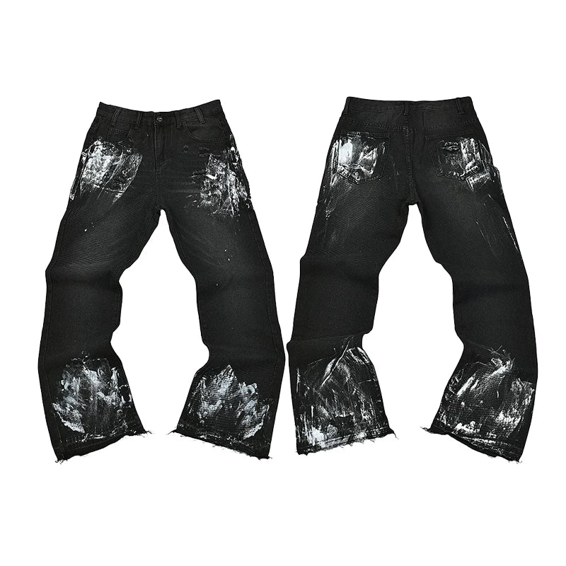 GALLERY DEPT Ink Splashing Graffiti Micro Horn Splicing Casual Loose Jeans Pants Men and Women Piercing Beggar (20)