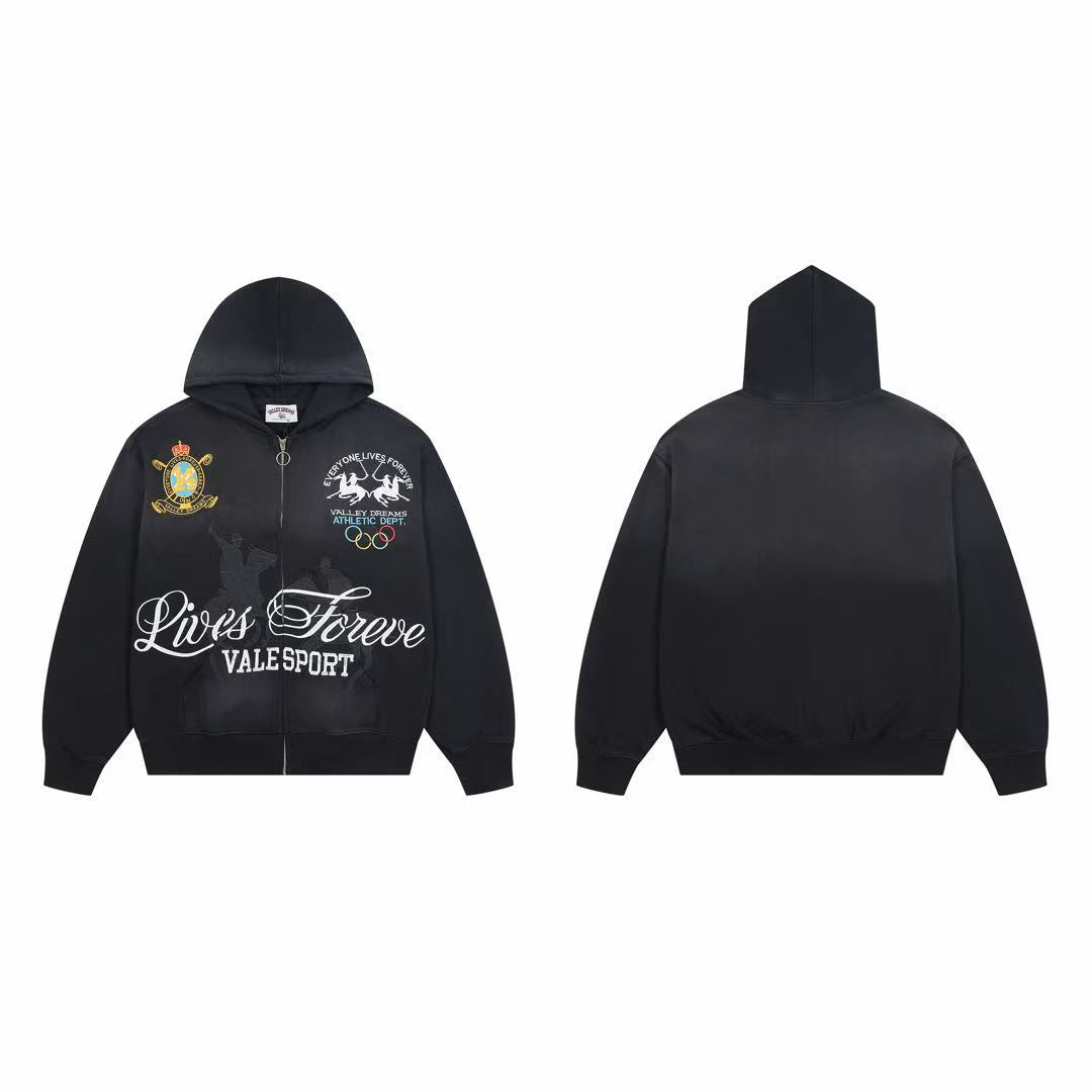 Vale Forever Sport Polo Crest Black Zip-Up Hoodie