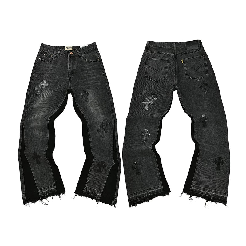 GALLERY DEPT Ink Splashing Graffiti Micro Horn Splicing Casual Loose Jeans Pants Men and Women Piercing Beggar (20)