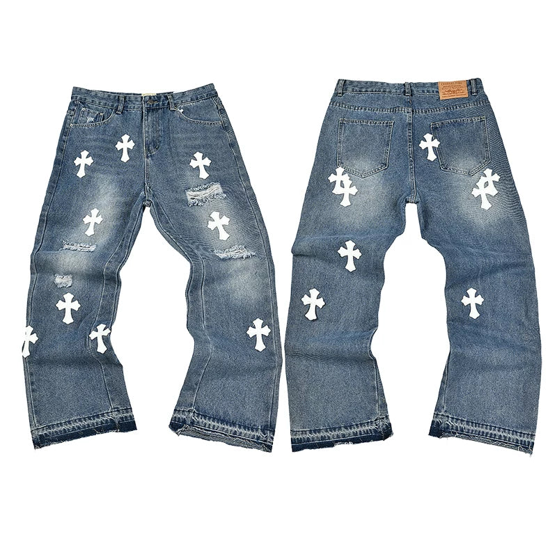 GALLERY DEPT Ink Splashing Graffiti Micro Horn Splicing Casual Loose Jeans Pants Men and Women Piercing Beggar (20)