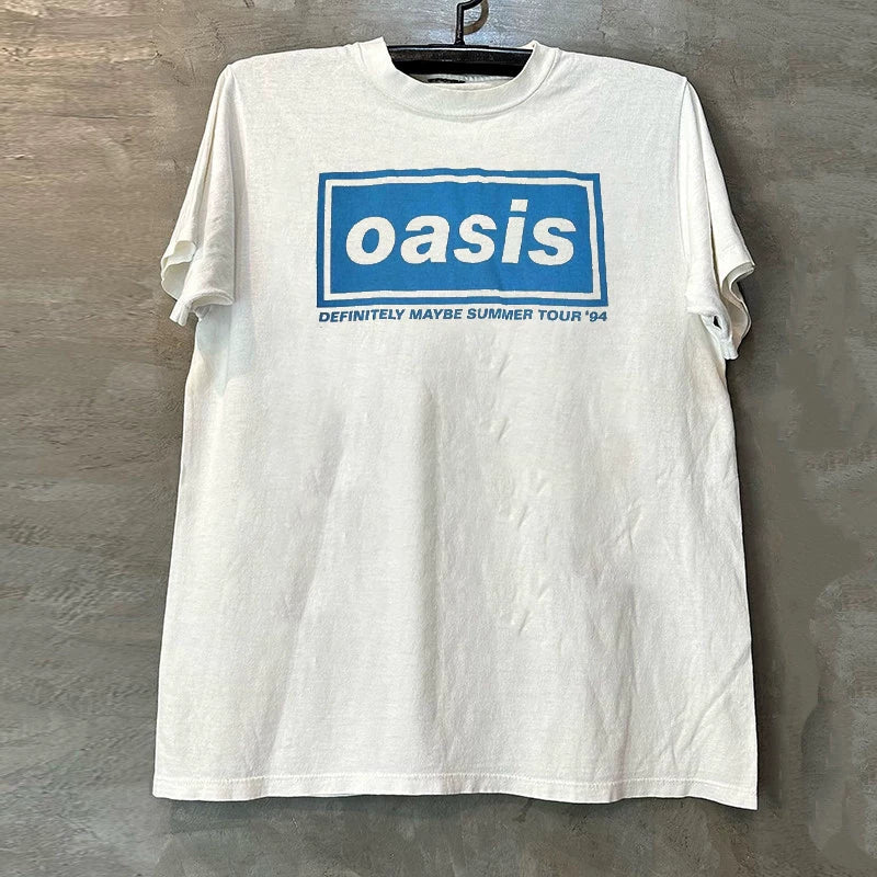 Oasis Rock Band Portrait Direct Spray Printed Short Sleeve T-shirt Vintage American Half Sleeve Trendy