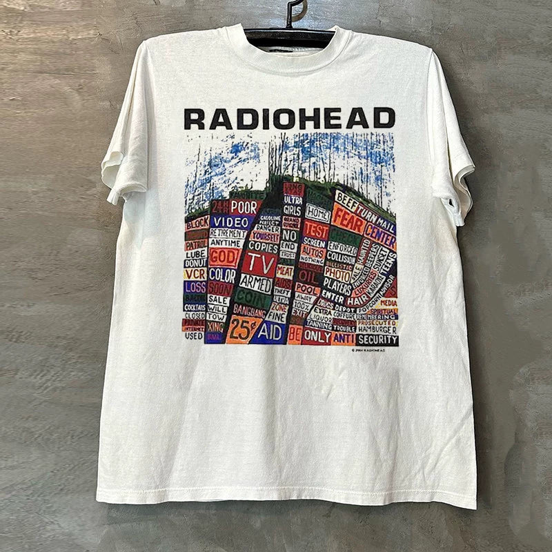 Radiohead British Radiohead Rock Band Vintage American Retro Street Trendy Short Sleeve Half Sleeve