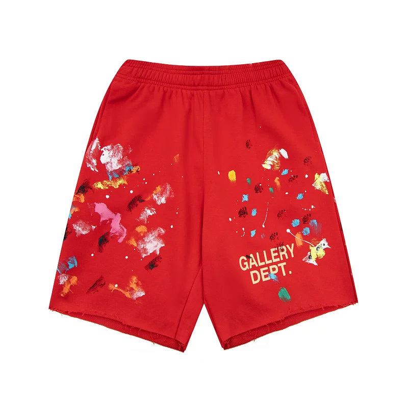 GALLERY DEPT shorts, trendy high street hip-hop casual, splashed ink graffiti, loose cotton drawstring five quarter pants for men