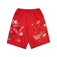 GALLERY DEPT shorts, trendy high street hip-hop casual, splashed ink graffiti, loose cotton drawstring five quarter pants for men
