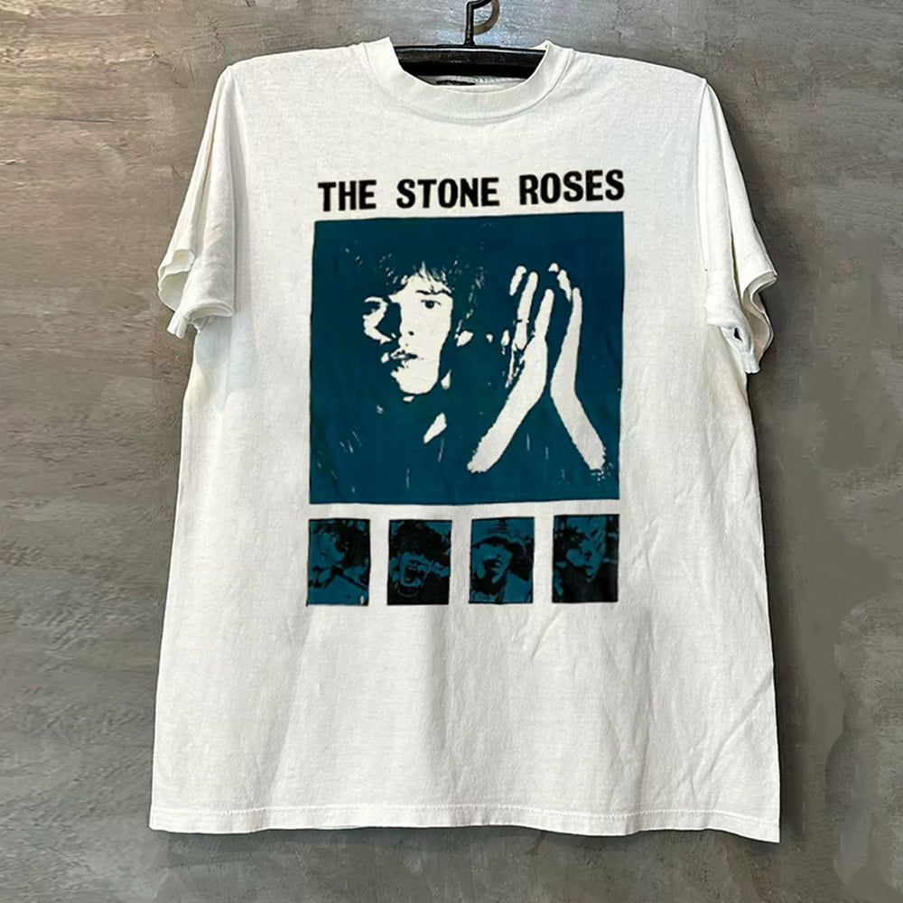The Stone Roses Rock Band Vibe High Street Portrait Trendy Brand American Retro Short sleeved T-shirt