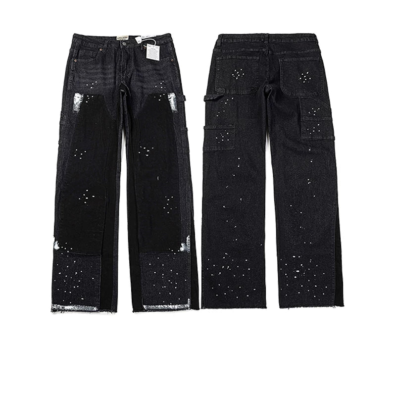 GALLERY DEPT Ink Splashing Graffiti Micro Horn Splicing Casual Loose Jeans Pants Men and Women Piercing Beggar (28)