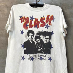 The Clash American New Wave Short Sleeve T-shirt Hiphop High Street Rascal Handsome Small Collar T-shirt