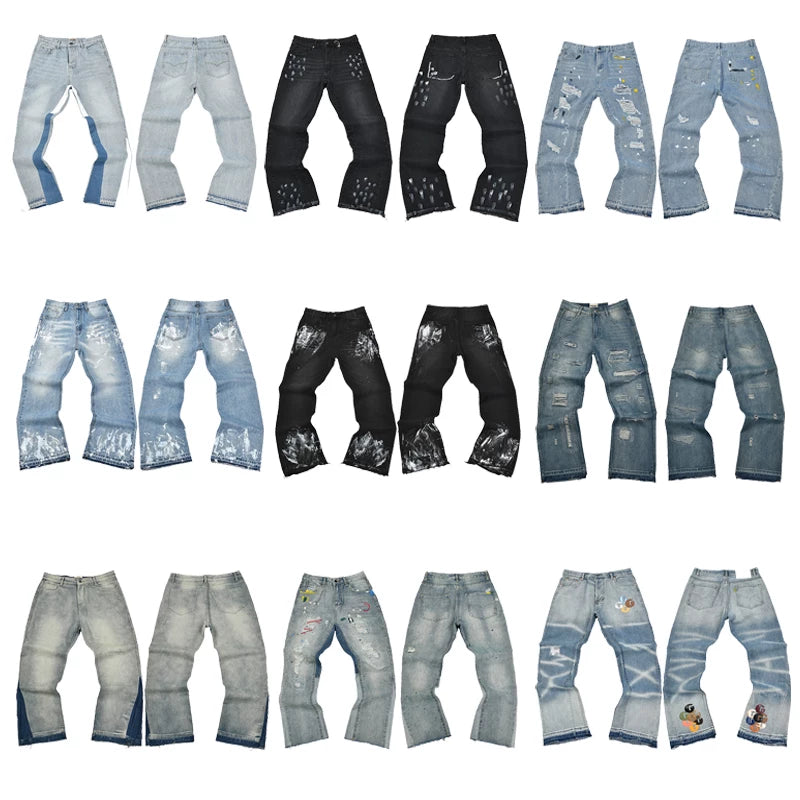 GALLERY DEPT Ink Splashing Graffiti Micro Horn Splicing Casual Loose Jeans Pants Men and Women Piercing Beggar (20)
