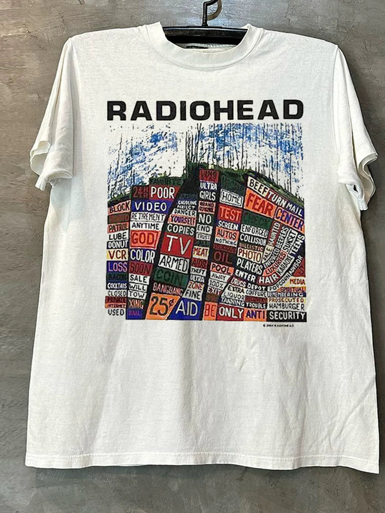 Radiohead British Radiohead Rock Band Vintage American Retro Street Trendy Short Sleeve Half Sleeve