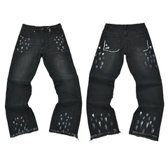 GALLERY DEPT Ink Splashing Graffiti Micro Horn Splicing Casual Loose Jeans Pants Men and Women Piercing Beggar (17)
