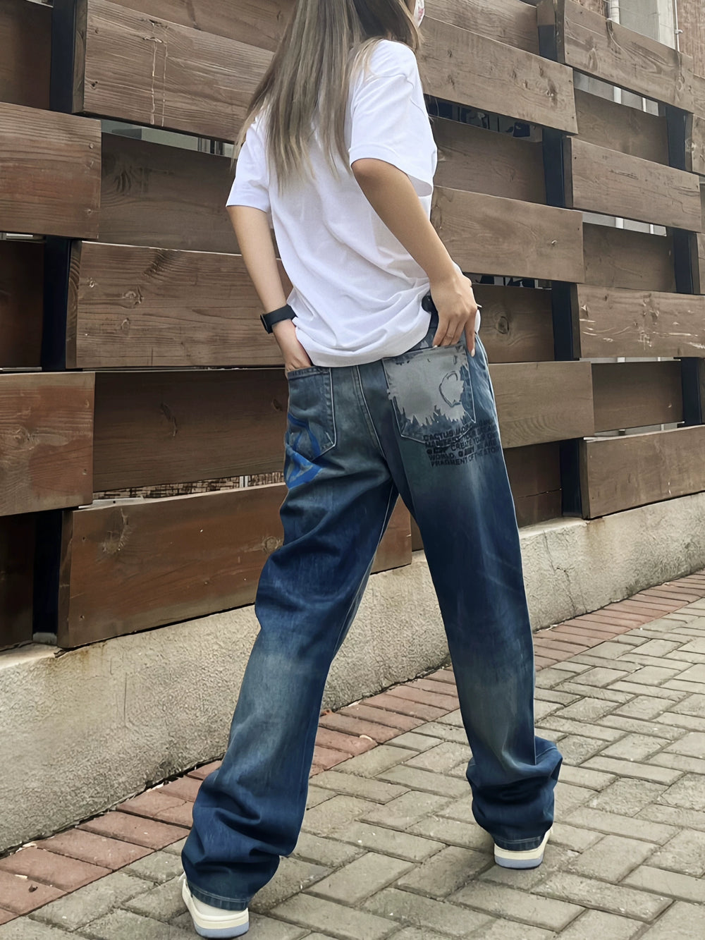 Travis Scott牛仔裤正确版藤原浩闪电联名Ts同款水洗美式嘻哈长裤