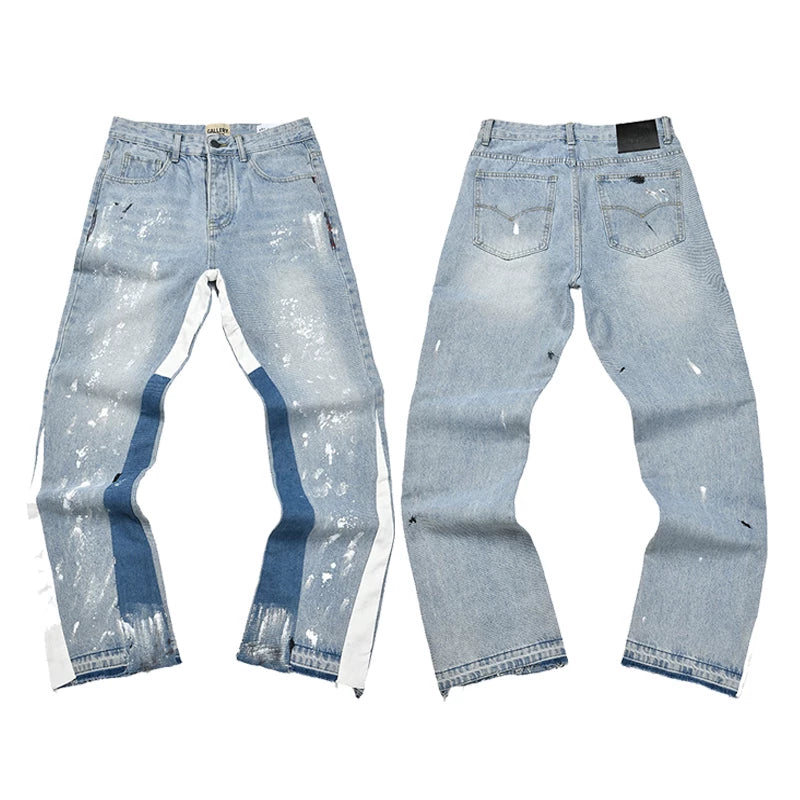 GALLERY DEPT Ink Splashing Graffiti Micro Horn Splicing Casual Loose Jeans Pants Men and Women Piercing Beggar (20)
