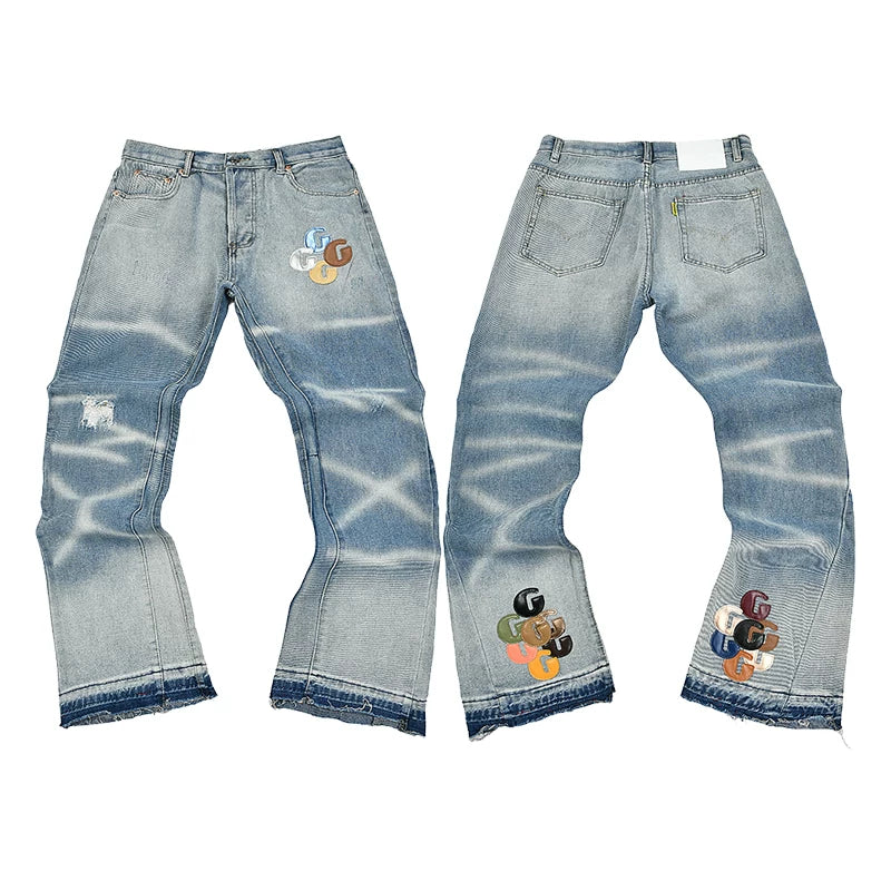 GALLERY DEPT Ink Splashing Graffiti Micro Horn Splicing Casual Loose Jeans Pants Men and Women Piercing Beggar (14)