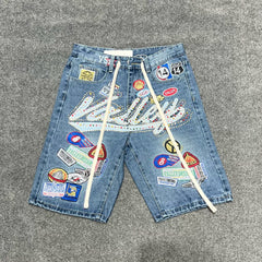 Vale Forever American High Street Embroidered Badge Cowboy Shorts Men's and Women's Trendy Brand Vintage Pentagram Pants Summer